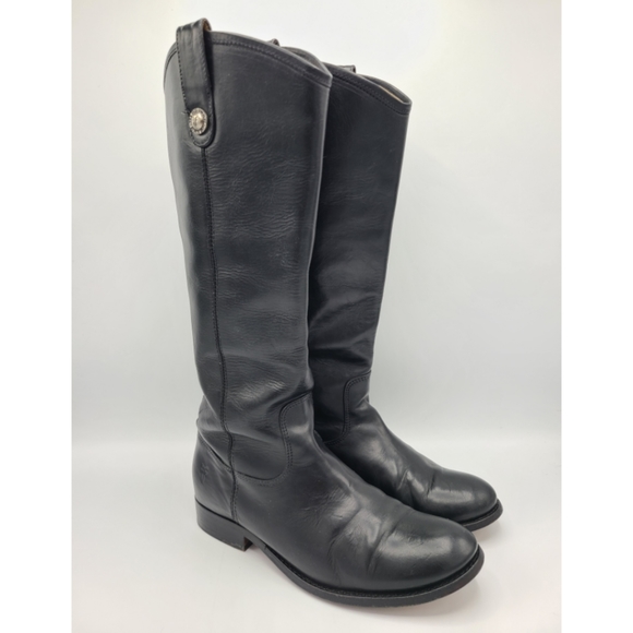 Frye Shoes - Frye Melissa Black Leather Knee High Boots Pull On Riding Boots Button Tab 7